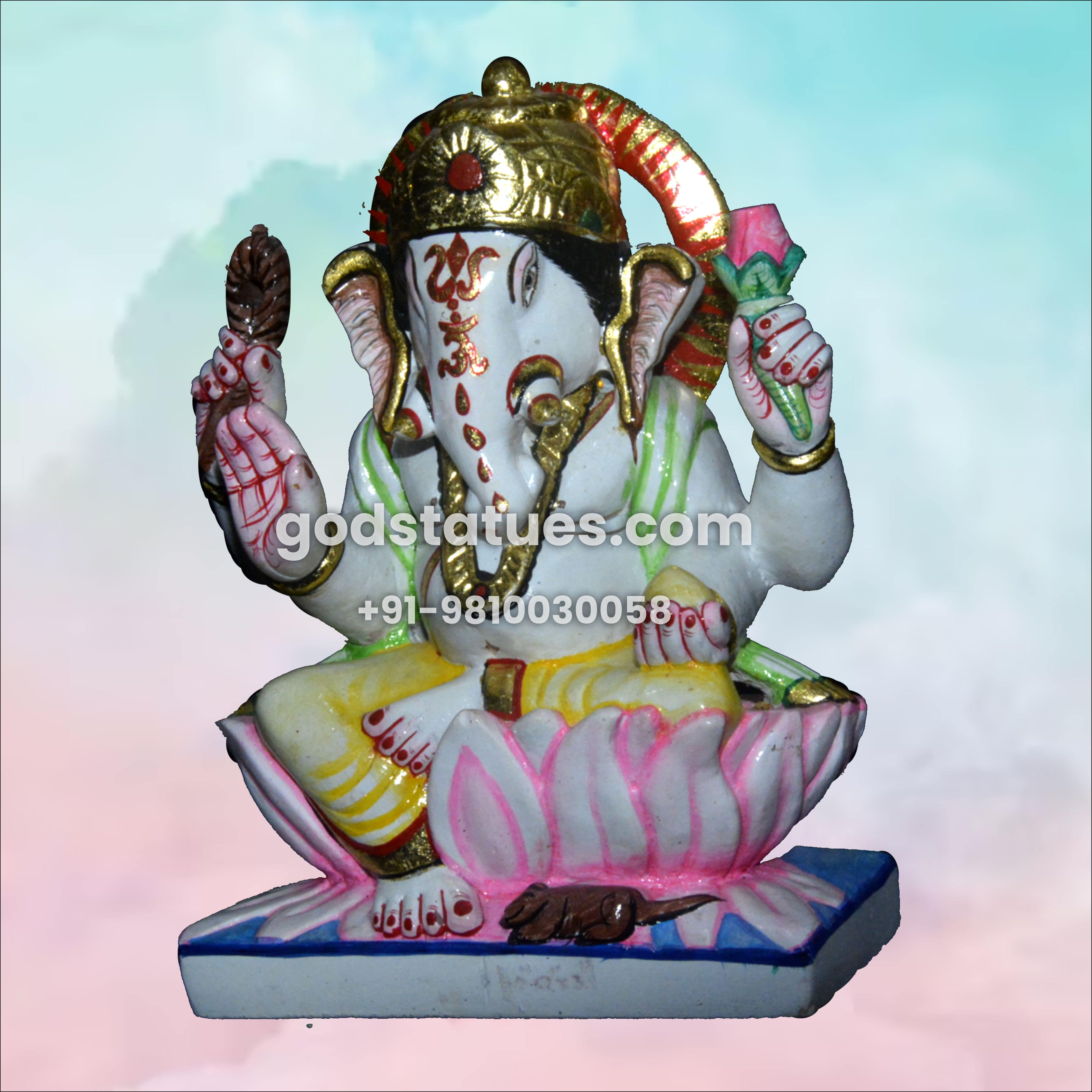 Ganesh Ji Marble Statue Sitting on Lotus God Statues 1