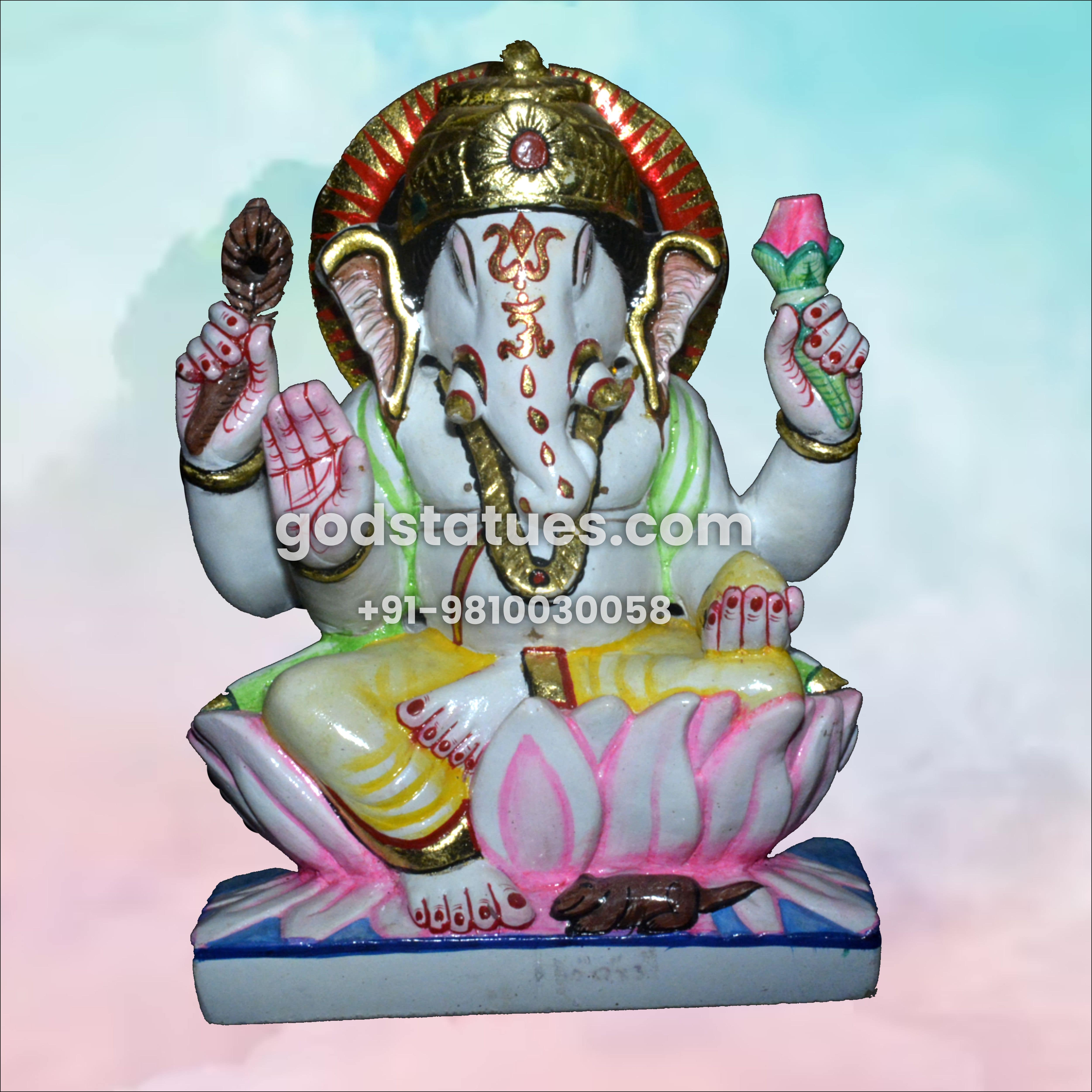 Ganesh Ji Marble Statue Sitting on Lotus God Statues