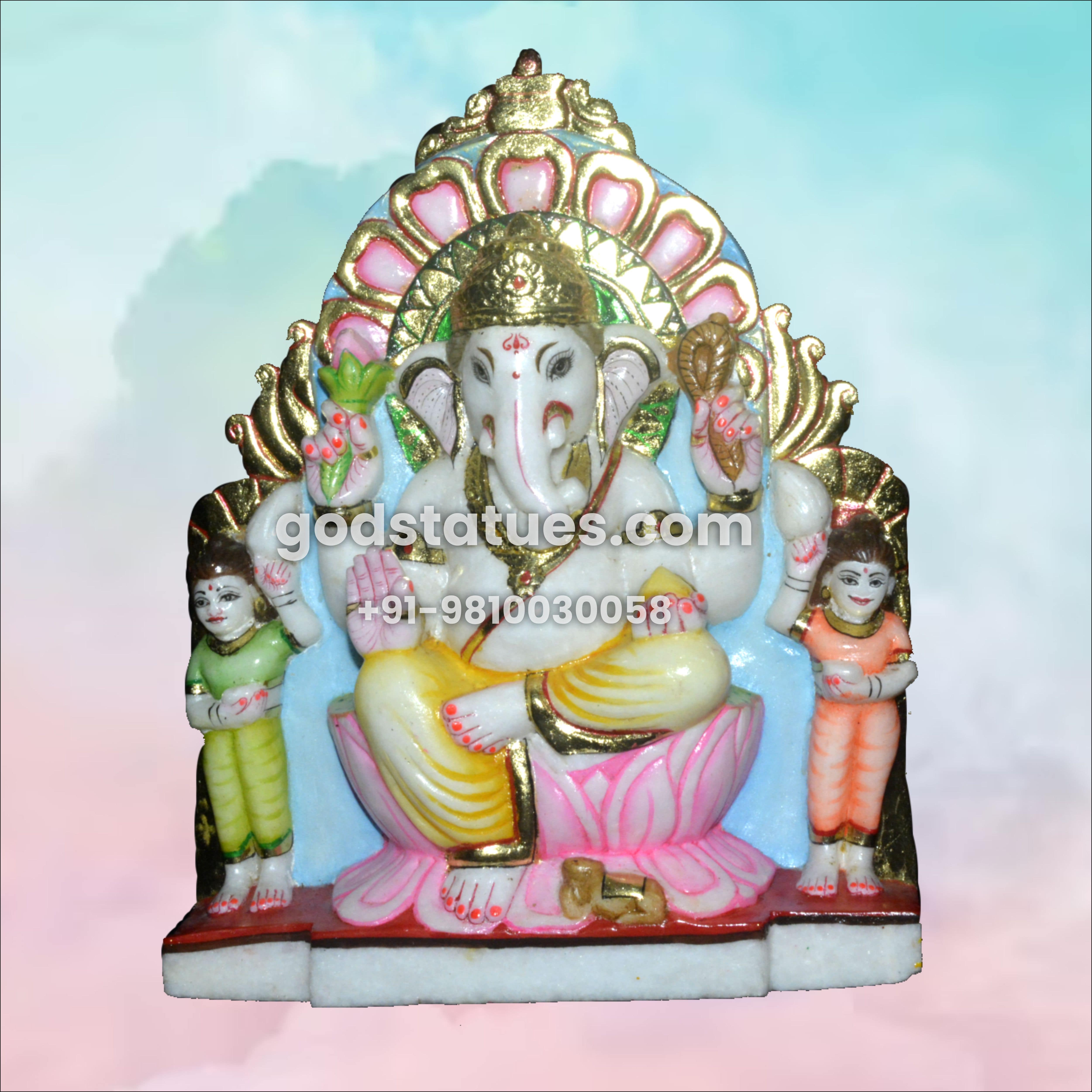 Ganesh Ji with Riddhi Siddhi Marble Statue God Statues