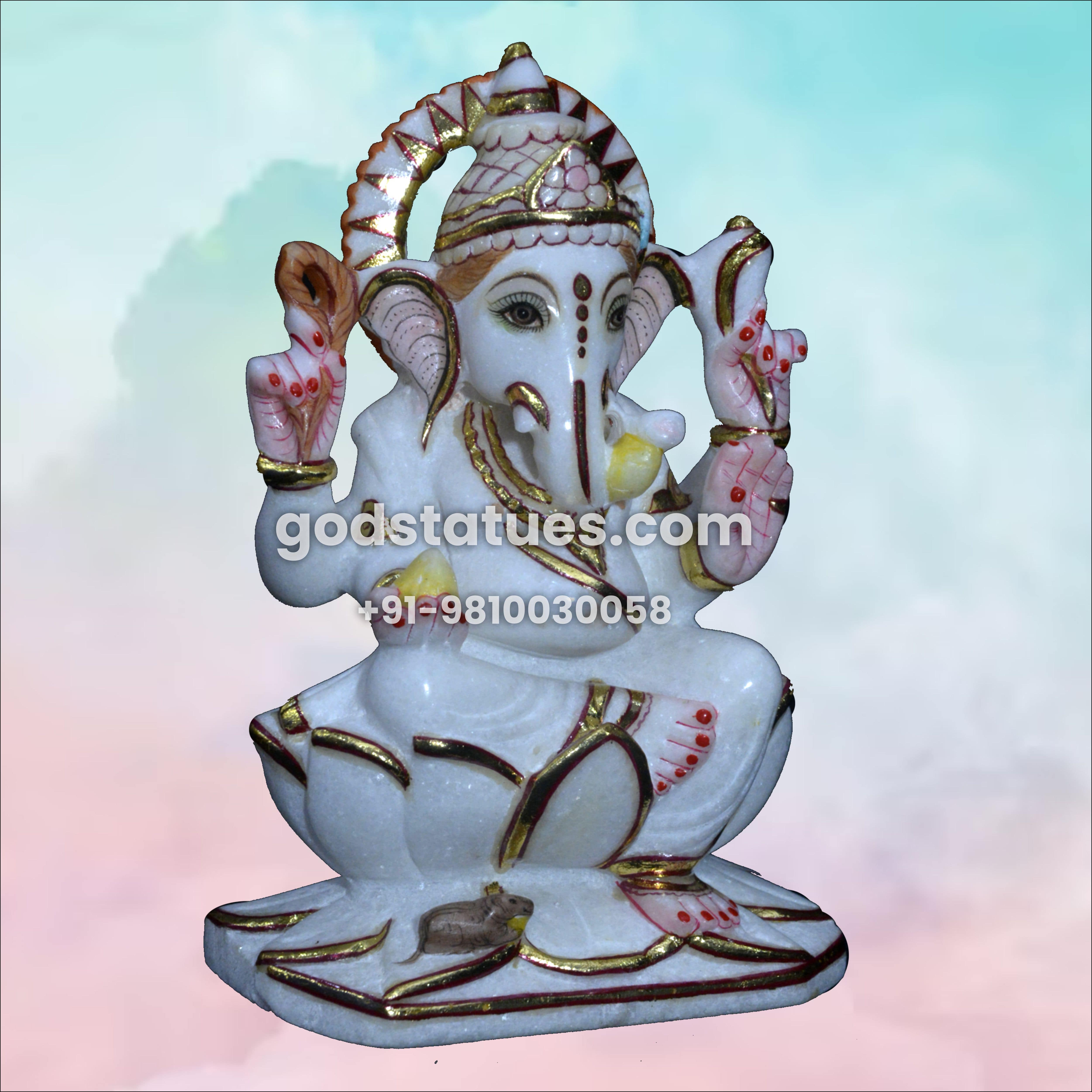 Ganesha Marble Statue sitting on Lotus God Statues 2