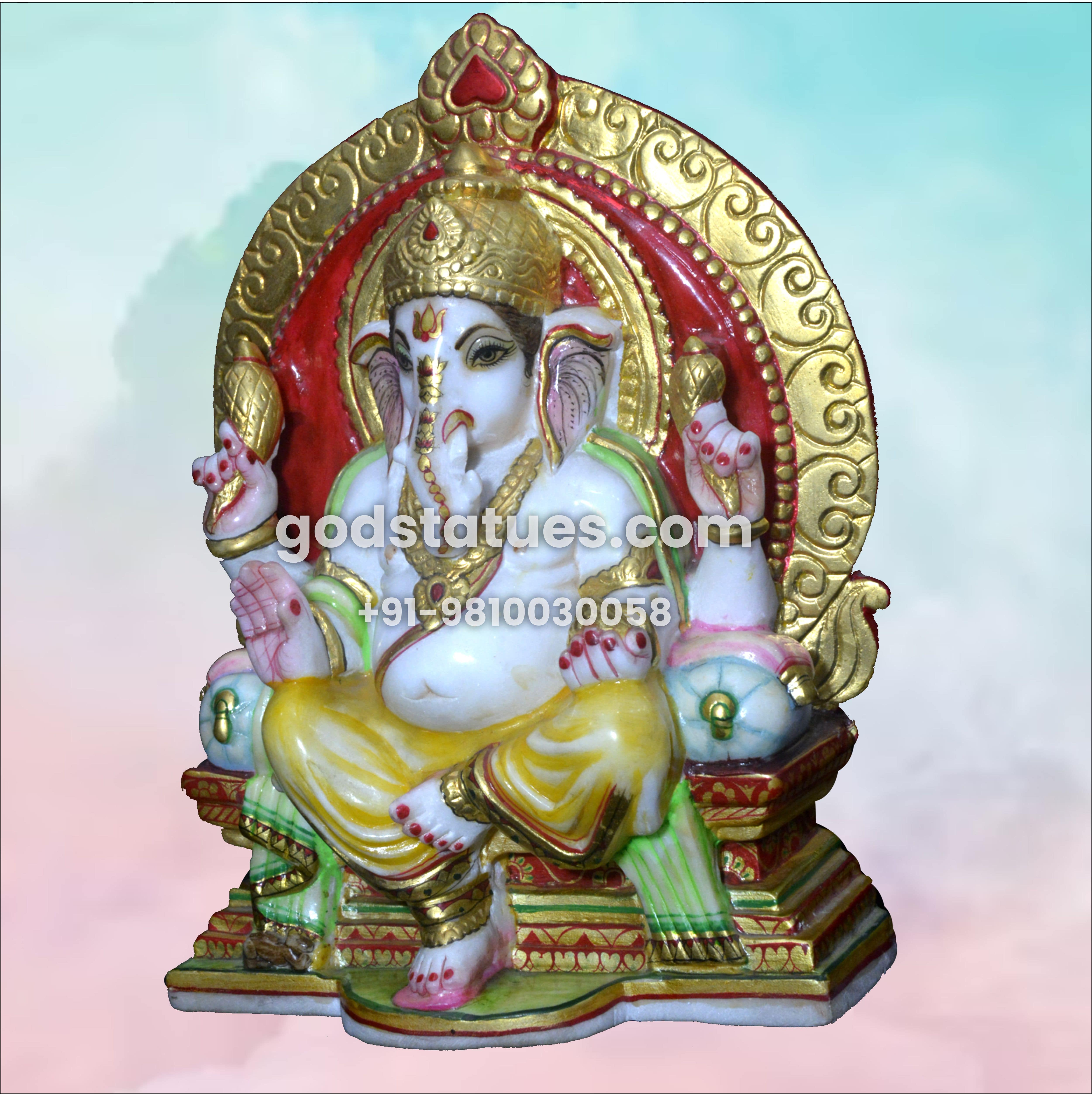 Ganesha Marble Statue sitting on a Thrown God Statues 1