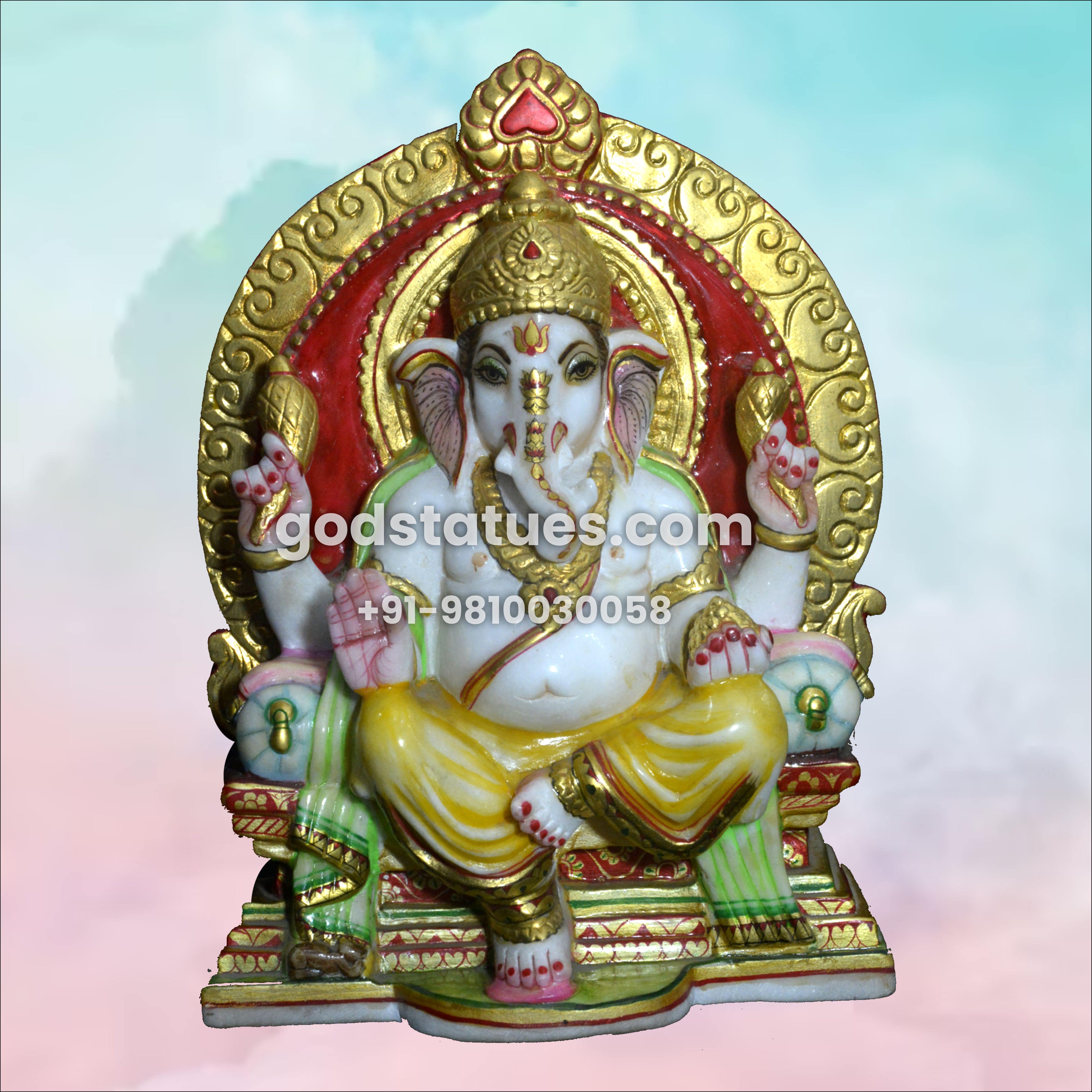 Ganesha Marble Statue sitting on a Thrown God Statues
