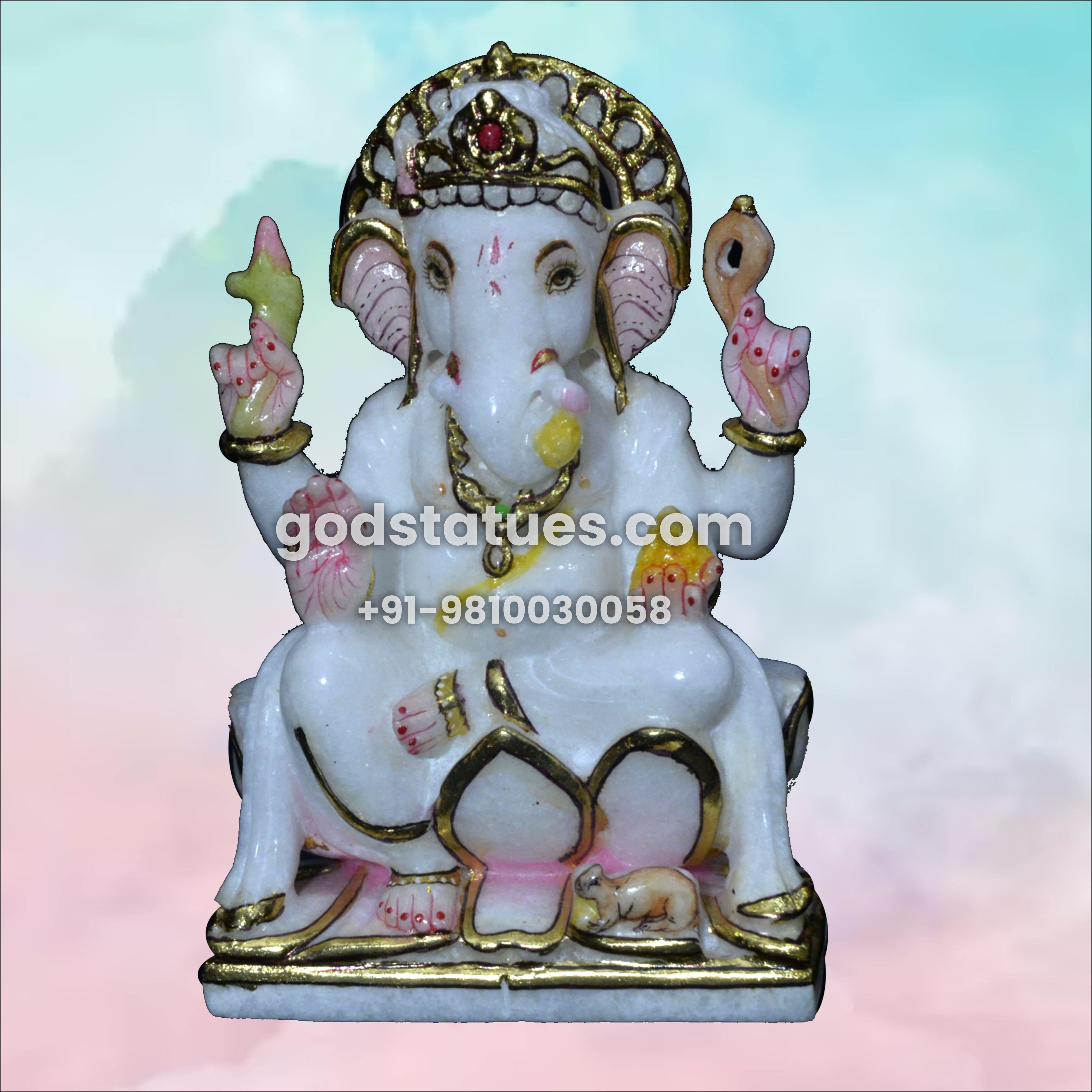 Ganpati Ji Marble Statue sitting on Lotus God Statues