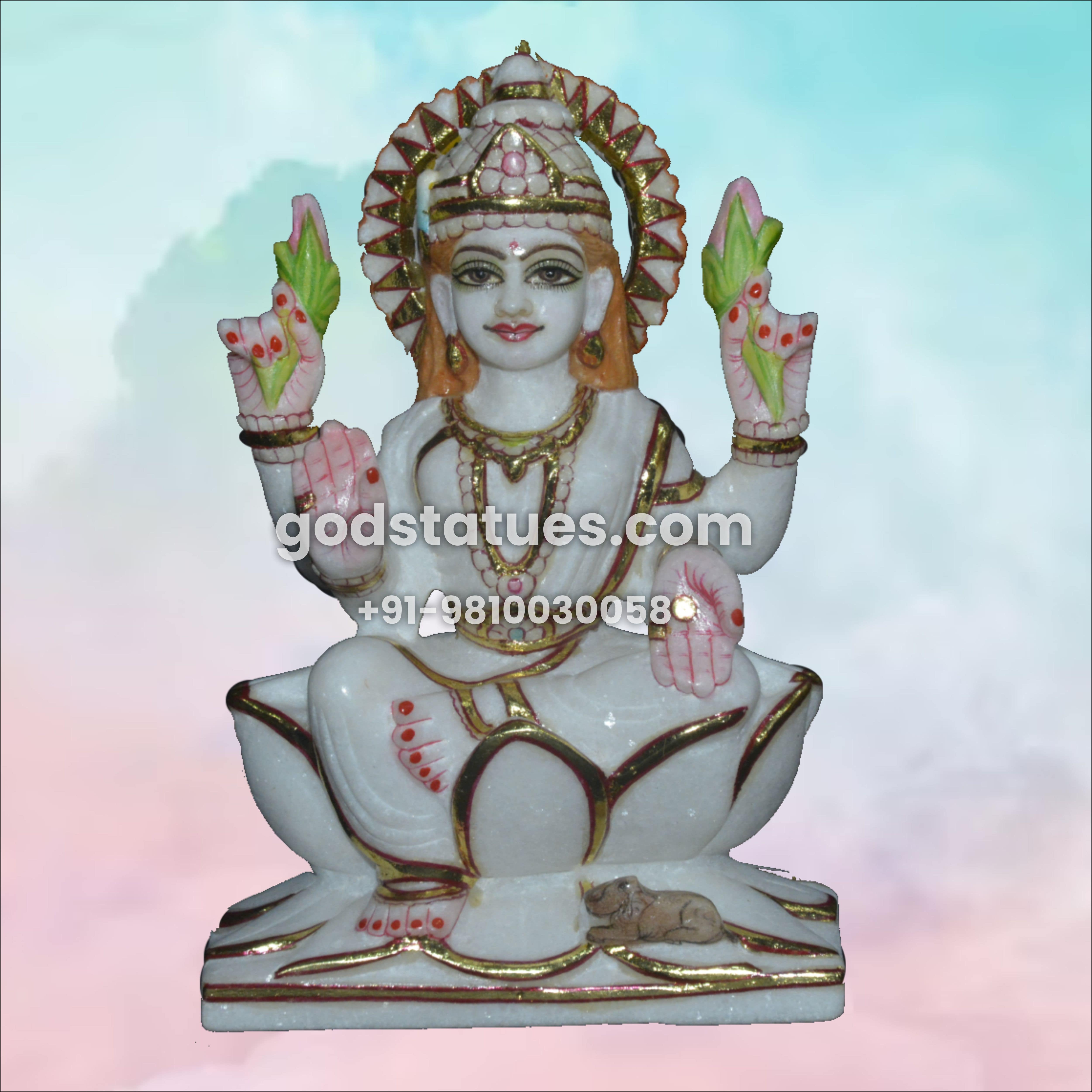 Lakshmi Ji sitting on Lotus Marble Statue God Statues
