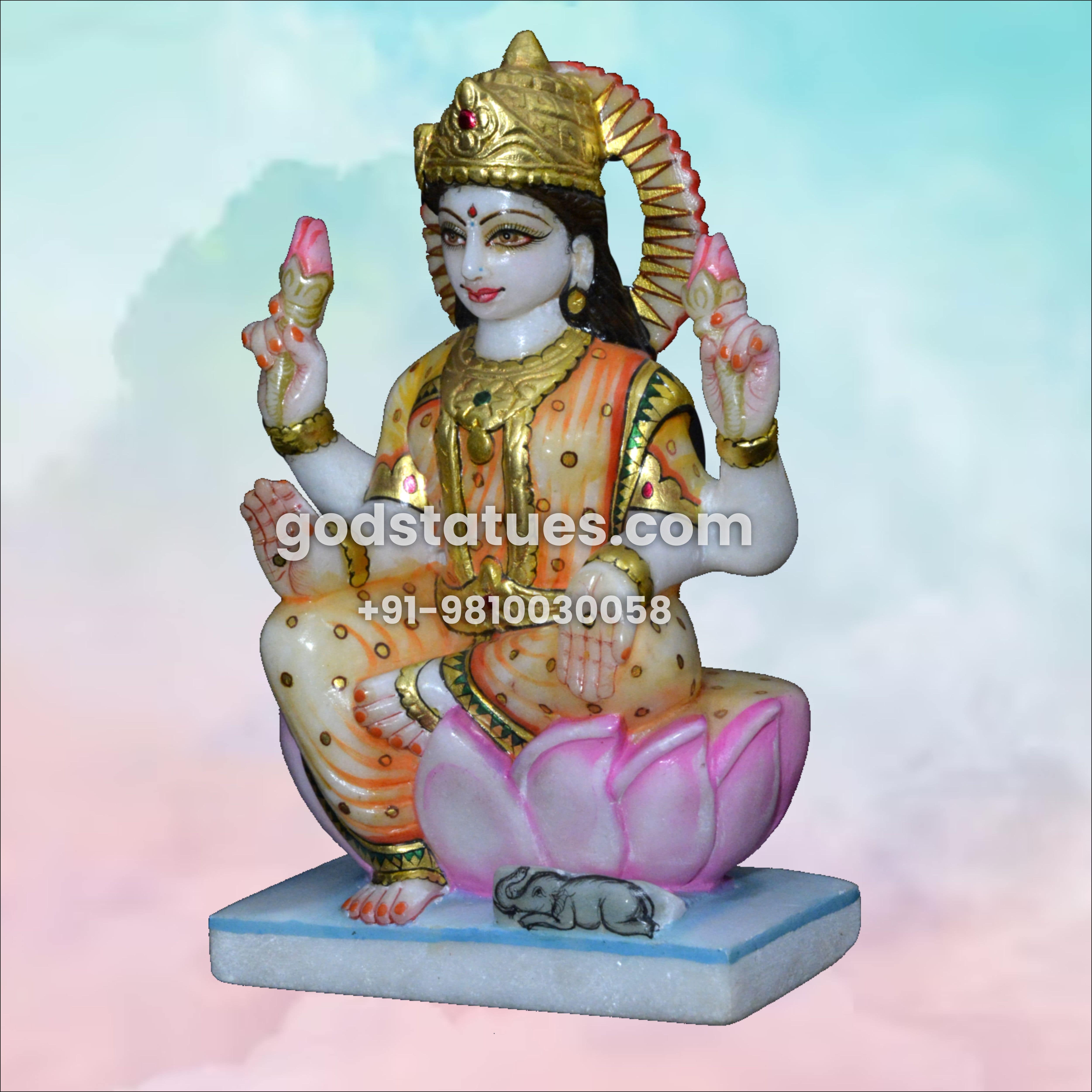 Maa Lakshmi sitting on a Lotus Marble Statue God Statues 2