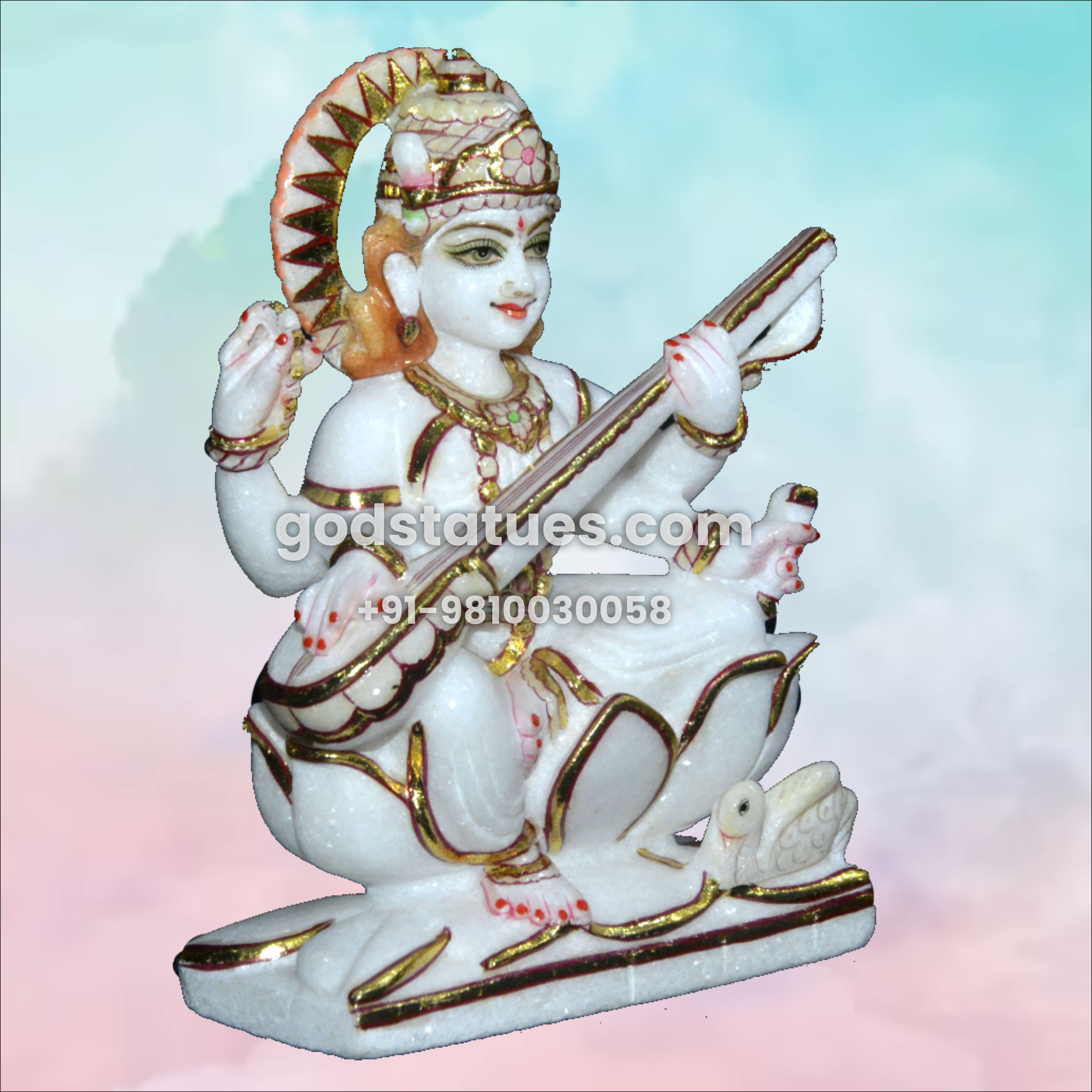 Saraswati Maa sitting on a Lotus Marble Statue God Statues 1